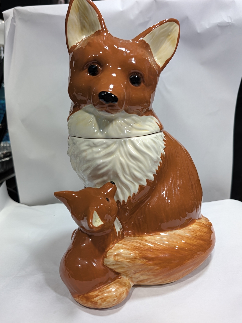 Rare Cracker Barrel Glossy Fox Cookie Jar in Brown & Cream